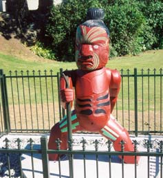 Tamakae, an impressive statue carved from swamp kauri logs.